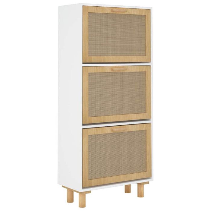 VidaXL Shoe Cabinet White 52x25x115 Cm Engineered Wood/Rattan 345648