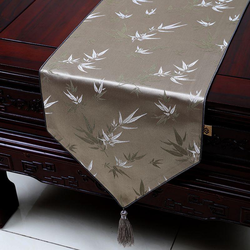 

Chinese Classical Fashion Fabric Table Runner Brocade Heat Proof Mat Tablecloth Minimalist Idyllic Tablecloth Dining Table Table Mat Gray bamboo leaves 33*150cm