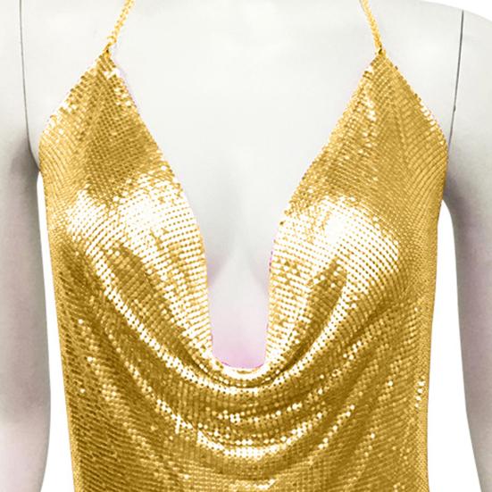 Sexy tílko Dámské s halter krkem Bez rukávů Lesklé flitrované tílka Jednobarevné ramínka na kšandy Letní třpytivá camisole