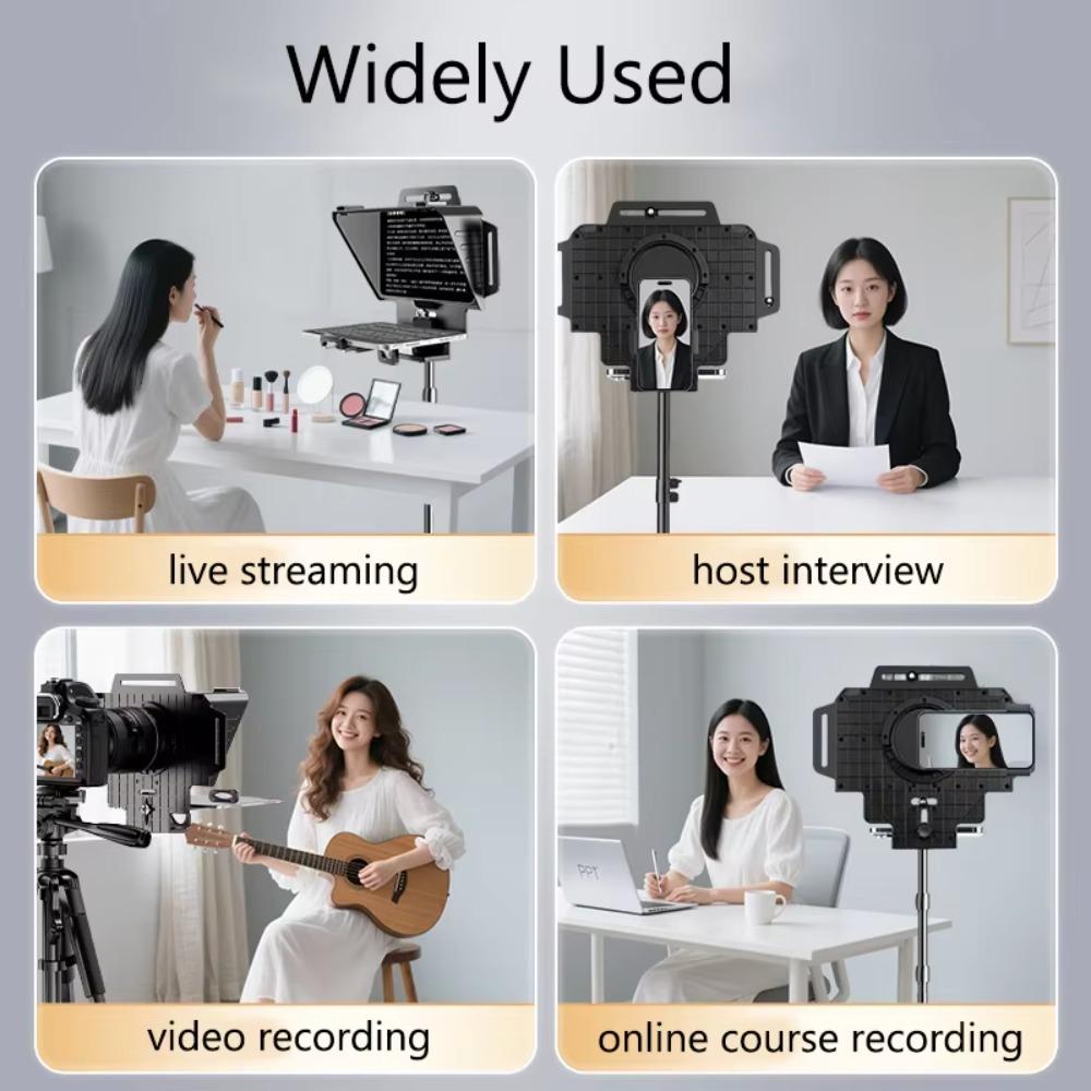 Portable T24 Teleprompter Wide Screen Dual Hot Shoe For Phone Tablet Tripod Light Stand Live Streaming Video Shoot And Recording