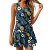 Sleeveless Floral Print Casual Dress with Tropical Pattern and Round Neckline Lightweight Soft Fabric for Women