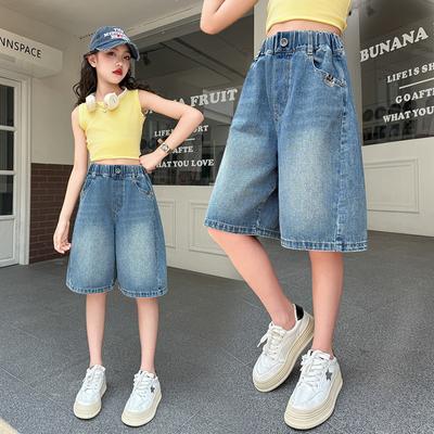 Sommer Mädchen Jeansshorts Kinder Blaue Kurze Jeans Tween Hosen Kinder Kurze Hosen Kleinkind Lässig Weiche Knielange Jeans Caprihosen