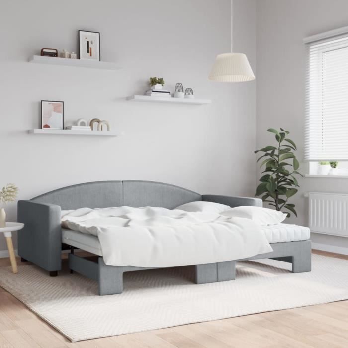 VidaXL Daybed with Trundle and Mattress Light Grey 90x190 Cm Fabric 3197216