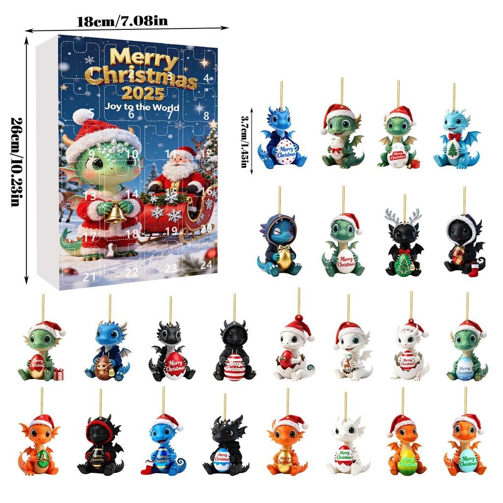 Christmas Countdown Advent Calendar With Cute Dragon Baby Ornaments For Holiday Decor