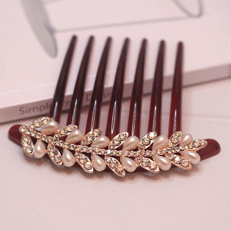 

Жемчужная гребень для волос с семью зубьями и стразами - Женская акриловая заколка и аксессуар для головы