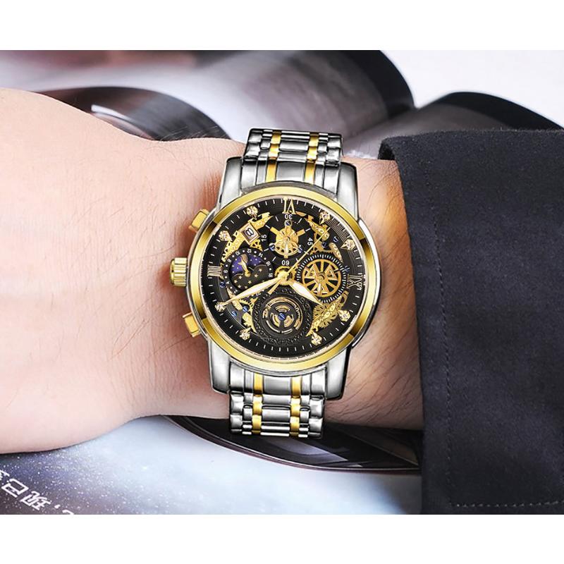 WWOOR Skeleton Watch Trendy Business Men's Watches Waterproof Fashion Quartz Men's Watches