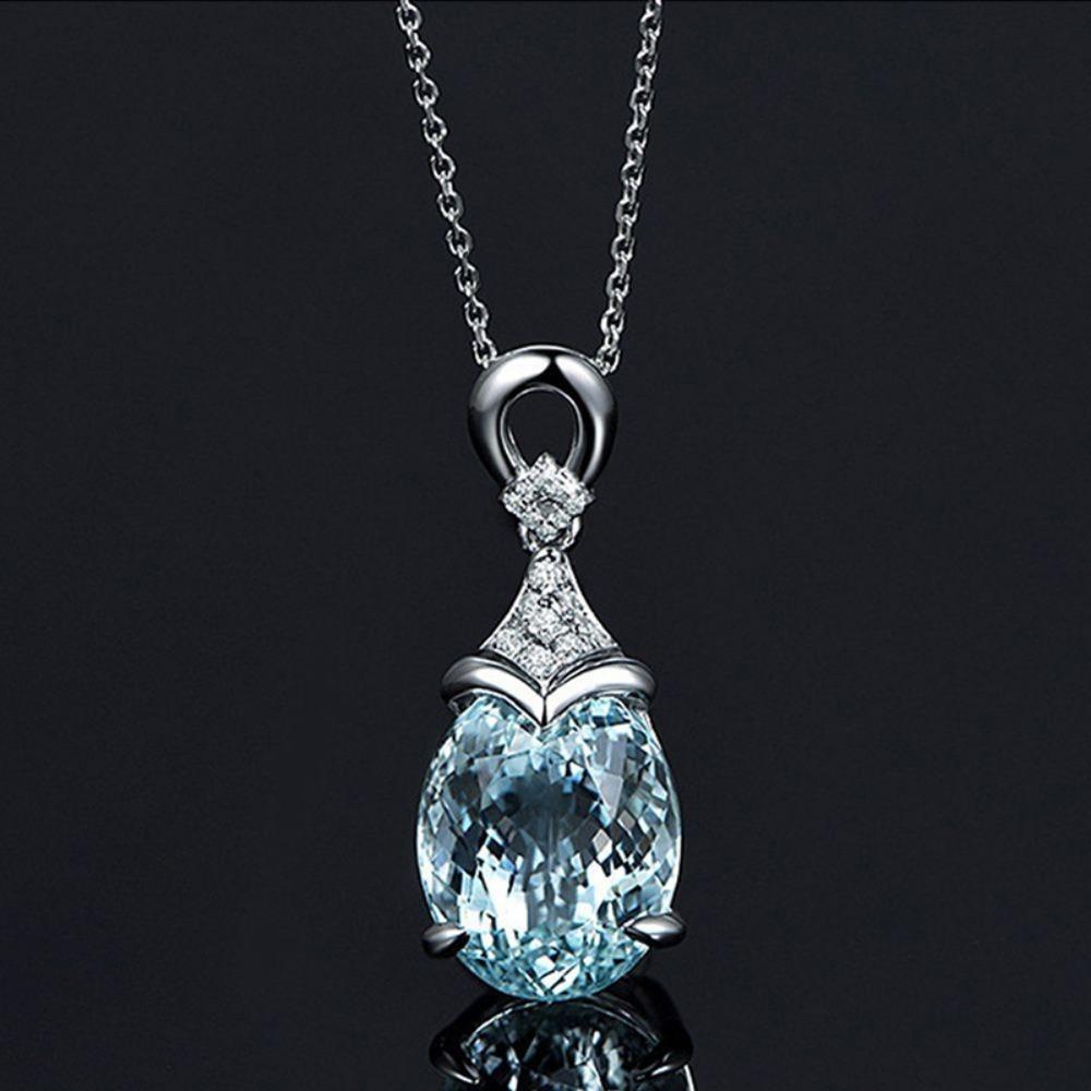 New Simple Trend Natural Aquamarine Necklace Women s Pendant Collar Ladies Vintage Elegant Necklace Niche Pendant Jewelry Gifts серебряный