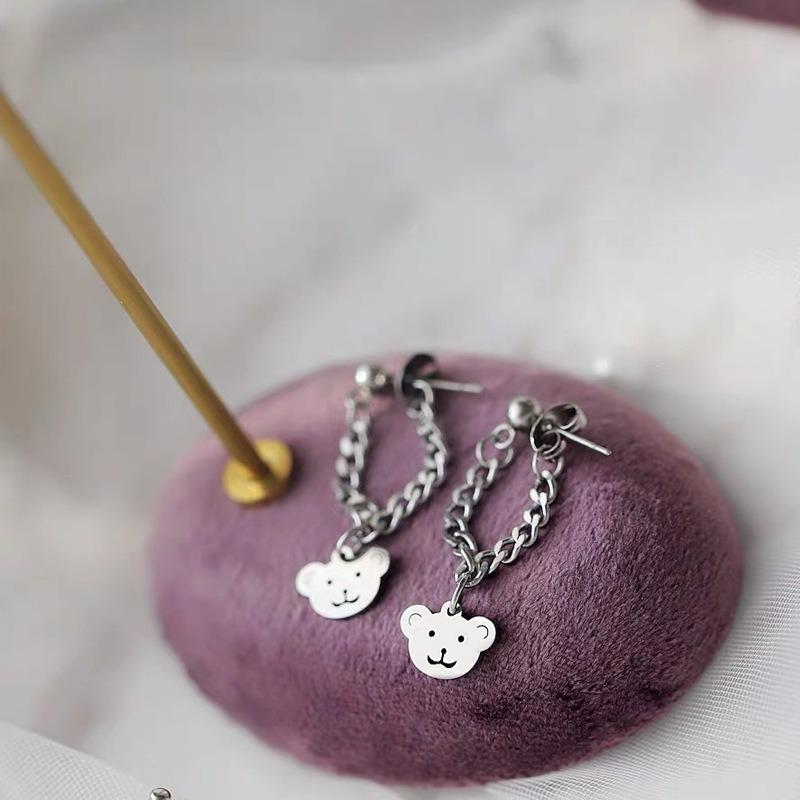 New Hip Hop Trendy Hiphop Bear Stud Earrings Sweet Cool Chain Long Earrings Women's Personality Earrings