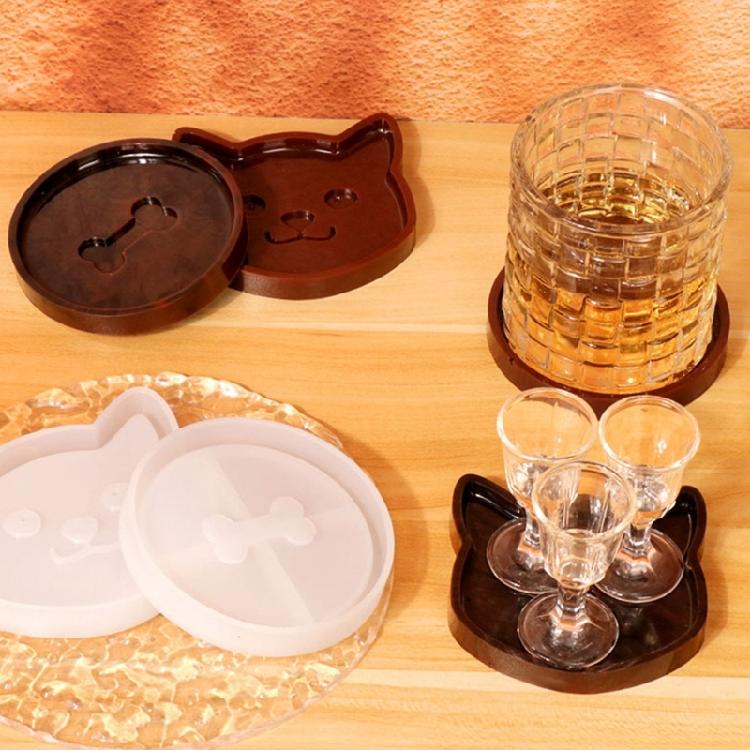 Silicone Resin Car Coaster Moulds Cats Bone Shape Tray Epoxy Casting Mould Unique Coaster Molds Cats Bone Shape Mold
