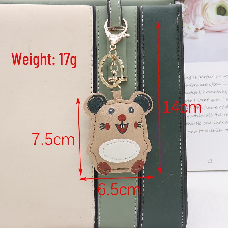 Cute PU Leather Cartoon Hamster Keychain Charm Gold Chain Clasp
