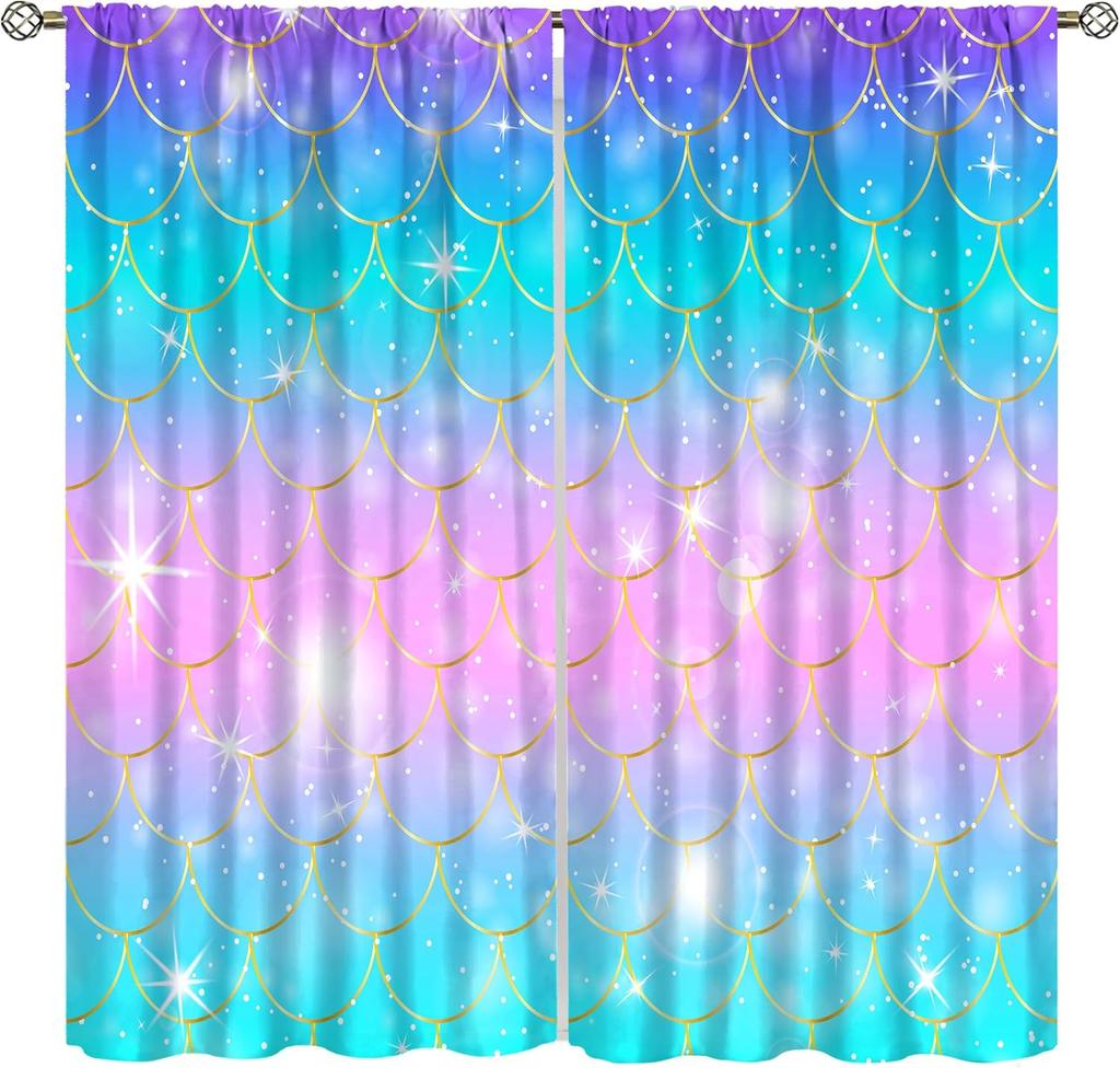 Purple Unicorn Curtains Girls Fantasy Mystery Fairytale Clouds Stars Magic Unicorns Window Drapes Kids Nursery Made Of Polyester