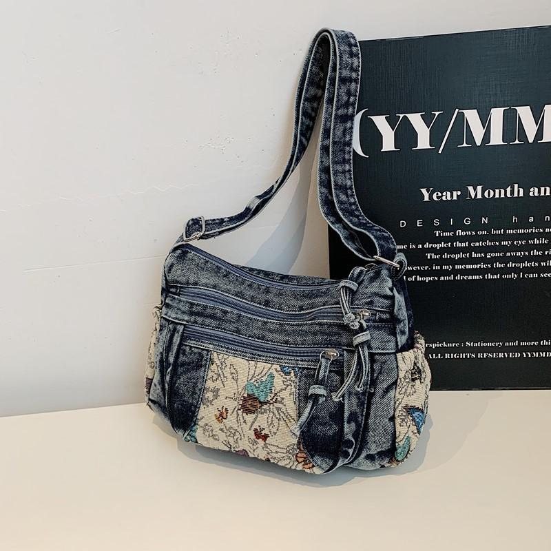 

Denim bag women s 2025 summer new fashion simple commuter tote bag casual large-capacity messenger bag темно-синього кольору