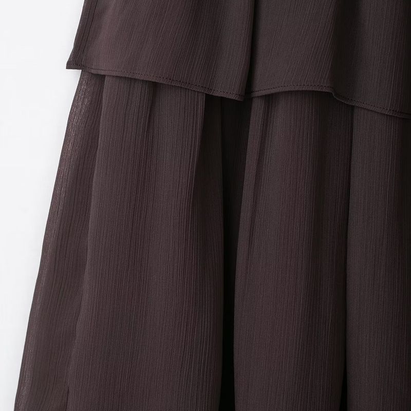 Kaslead New Women Clothes Western Style Fashion Simple and Versatile Frill Laminated Half Body Long Dress