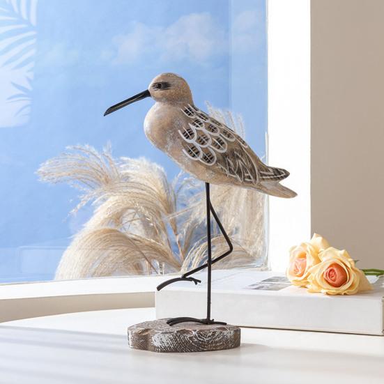 Yousheng 2 Pcs Wooden Seagull Figurine Coastal Lifelike Seabird Sculpture Nautical Animal Tabletop Ornament for Bedroom Living Room Home Office Desk