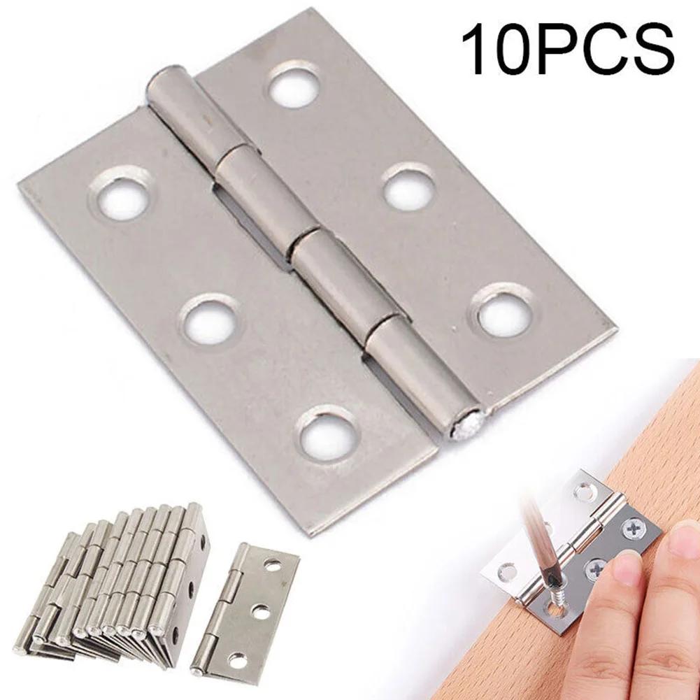 10pcs  Door-Hinge Stainless Steel Flat Hinges Door Connector Drawer 6 Mounting Holes For Various Wooden Doors Entrance Doors
