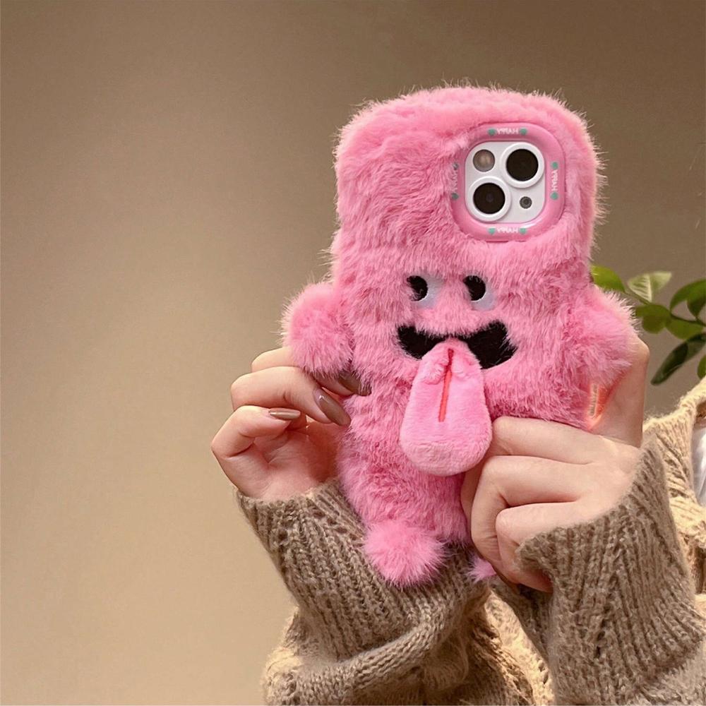 Cute Plush Magnetic Tongue-Sticking Little Monster Phone Case For iPhone 15 14 11 12 13 Pro Max Creative Anti-Drop Phone Cover