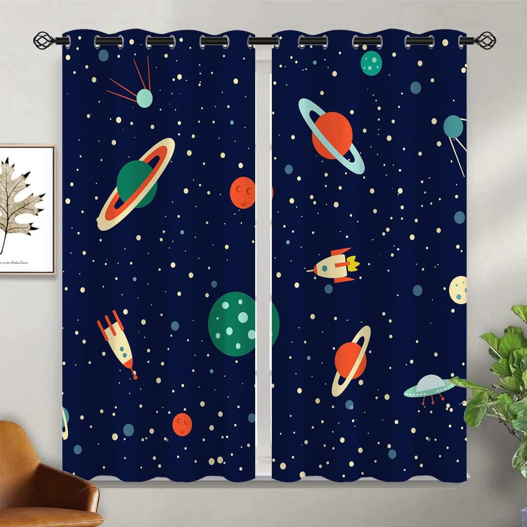 Galaxy Semi-Verduisterende Gordijnen voor Meisjes Jongens Kinderen Huisdecoratie Galactisch Heelal Psychedelisch Melkwegstelsel Oogjes Thermisch Geïsoleerd 100W130H(CM)40x51in&Grommet Top