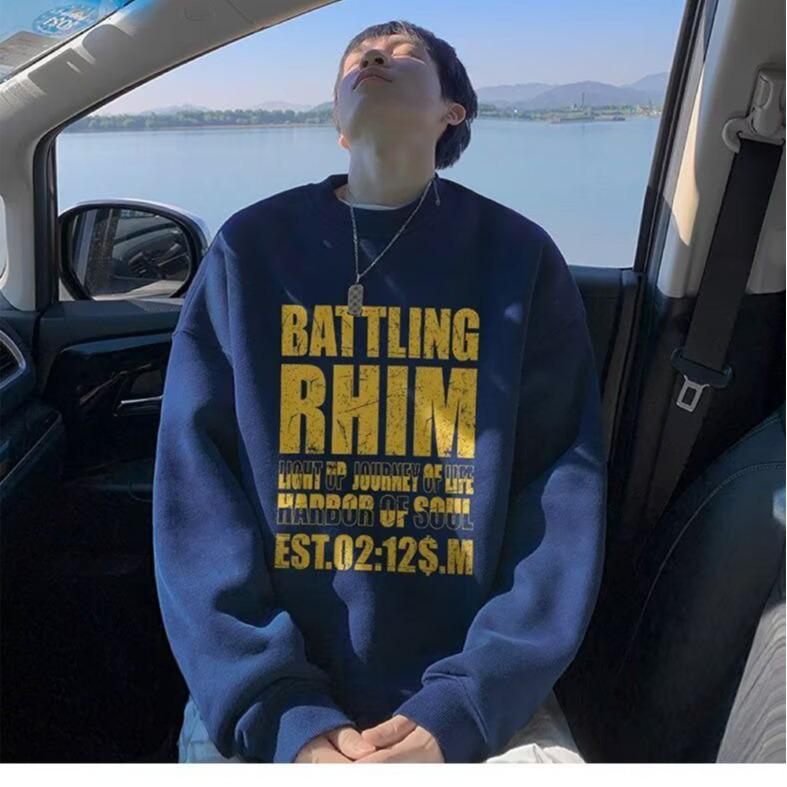 Men's Oversized Fleece-Lined Round Neck Sweatshirt - Thick Cotton, Trendy American Style, Casual Autumn/Winter Wear