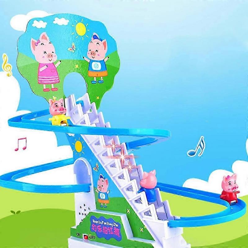 Sparschwein Elektrische Schienen Treppensteigendes Spielzeug Licht Musik Rampe Rennfahrer Schiene Rutsche Geschenke