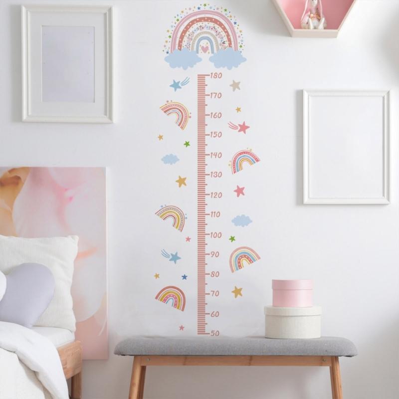 Children Room Decorative Rainbow Growth Chart Self Adhesive Height Measurement Ruler Wall Sticker Decal Set Decoration