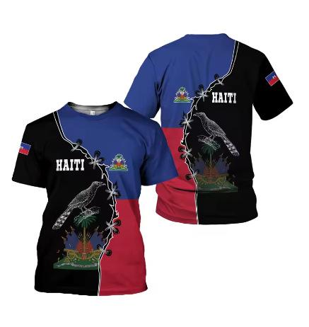Fashion 2025 Haitian flag pattern T-shirt 3D printing Haiti National Day short sleeve fashion trend crew neck T-shirt American