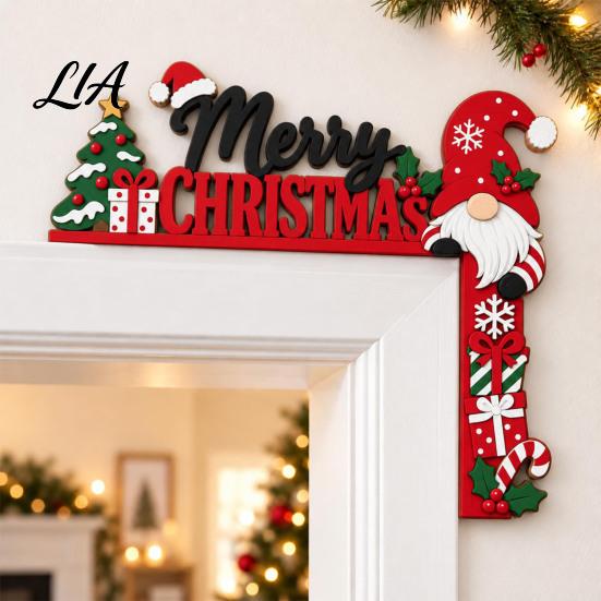 Wooden Door Frame Decor Christmas Corner Decor, Festive Gnome/Gingerbread House/Letter Sign, No Seasonal Art Drill Topper for Home Holiday Interior