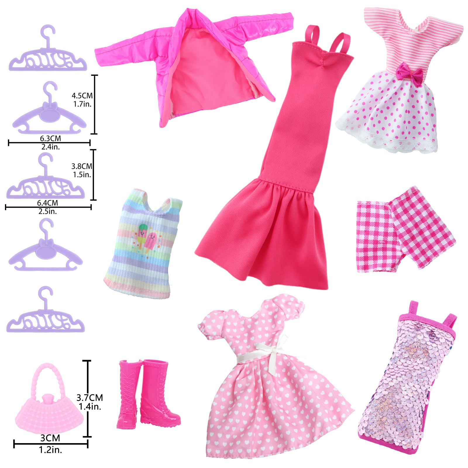 

14 шт./набор Модная одежда и аксессуары для куклы Барби 11,5 Блестящее платье Мини-юбка Топы Брюки Вешалки Сапоги