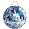 Wooden Round Wall Art Christmas Wreath Sign Winter Church Peace Home Decor Gift 18x18cm