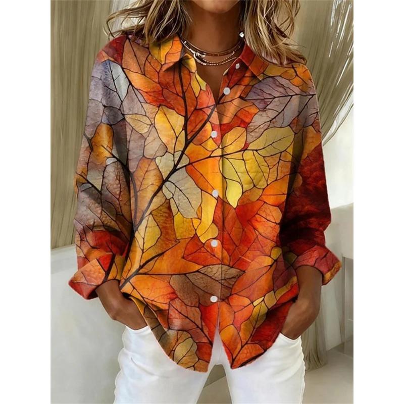 Fashionable Casual Women's Loose Comfortable Shirt Collarless Design 3D Exquisite Print Comfortable Breathable Shirt