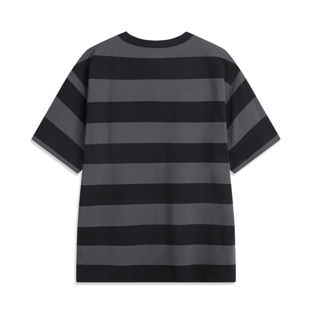 Li-Ning Comfortable Minimalist Fashion Round Neck Loose Fit Letter Print Short Sleeve T-Shirt Unisex Tops Black Gray AHSV227-3