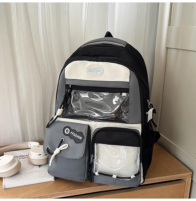 Schoolbag new high-value college style fresh and sweet backpack junior high school students contrasting color splicing bar pain bag backpack
