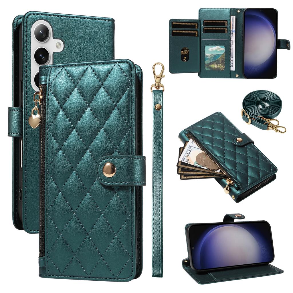 For Samsung Galaxy S24+/Galaxy S25+ Wallet Case with Straps,Rhombus Leather Stand Phone Cover