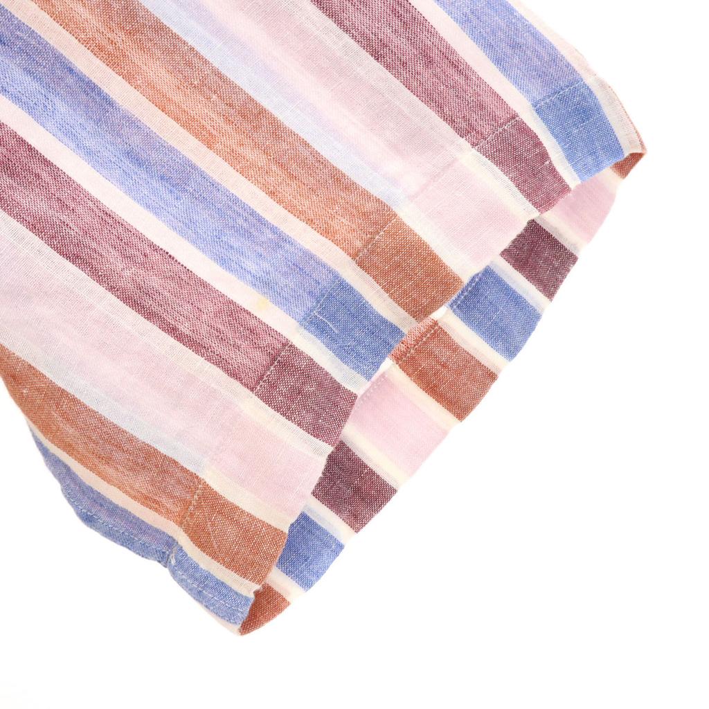 Etro Made In Italy Linen Blend Striped Pattern Short Sleeve Button Down Shirt Men's Used