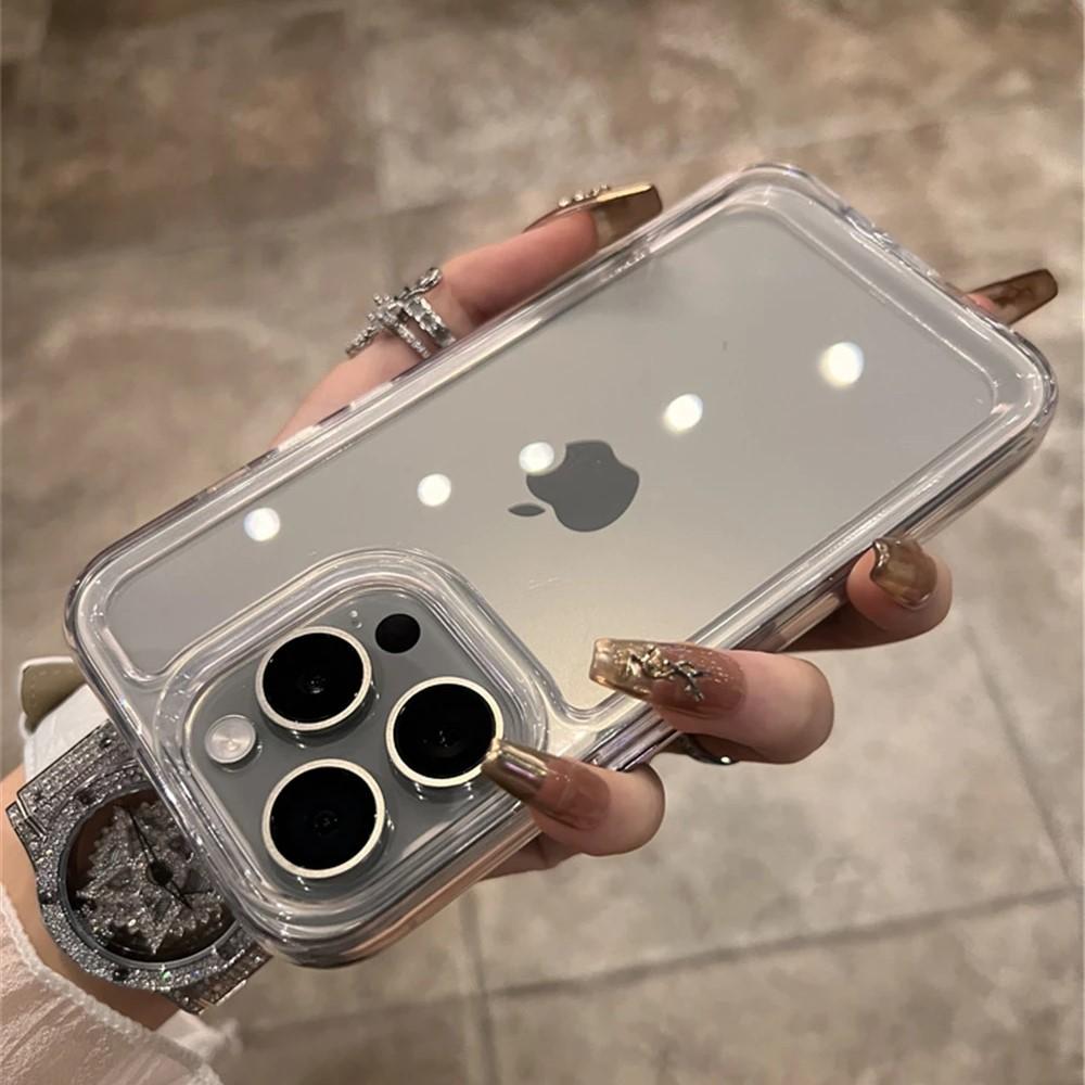 Průhledný nárazuvzdorný tvrdý akrylový kryt pro iPhone 16 15 14 13 12 11 Pro XS Max X XR 7 8 Plus Měkký silikonový nárazník Průhledná Capa