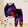 Women Plus Size Two Piece Set Hooded Long Sleeve Galaxy Printed Top Cuffed Pants