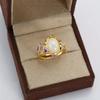 Anillo Floral Delicado de Moda Color Dorado Lavanda Fucsia Loto Esmalte Corte Oval Piedra de Fuego Anillos de Compromiso Nupciales Para Mujeres
