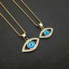 Titanium Steel Gold-Plated Turkish Blue Eye Pendant Necklace with Diamond Inlay - Hip Hop Jewelry