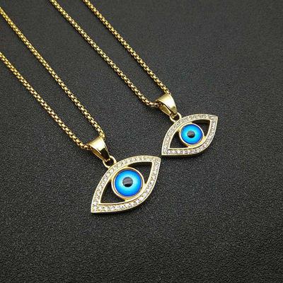 Titanstahl Goldplattiert Türkisches Blaues Auge Anhänger Halskette mit Diamant-Einlage - Hip Hop Schmuck