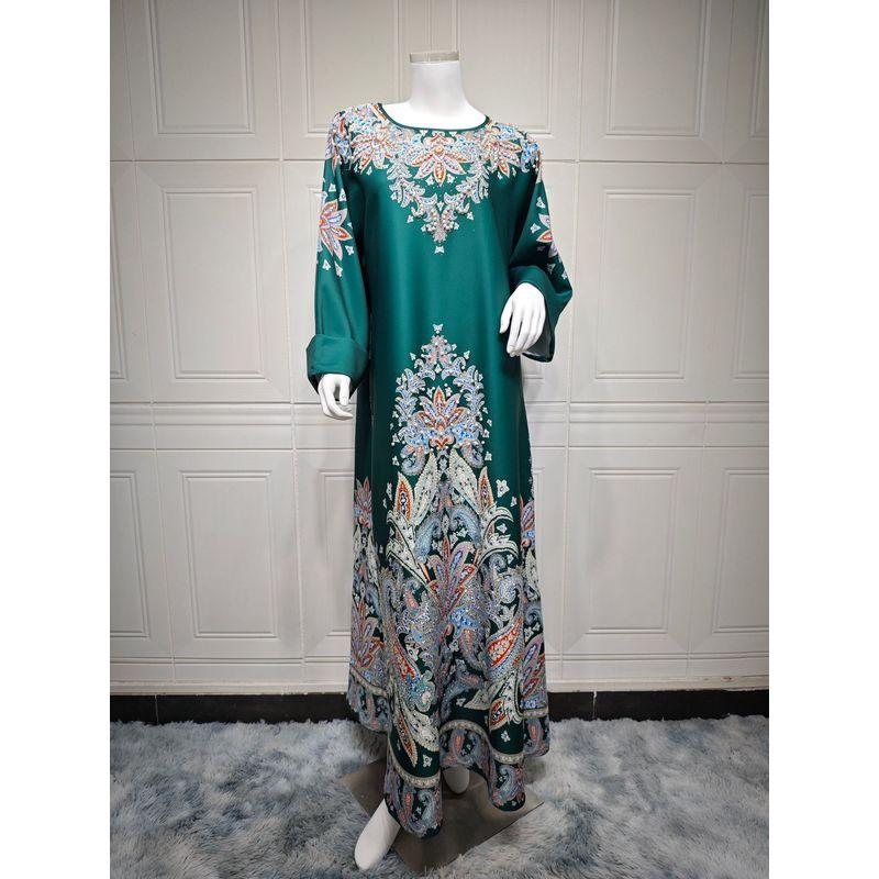 Indonesia Turkey Saudi Arabia Positioning Printed Rhinestones Cross-Border Women's Clothing Dress Djellaba Dress