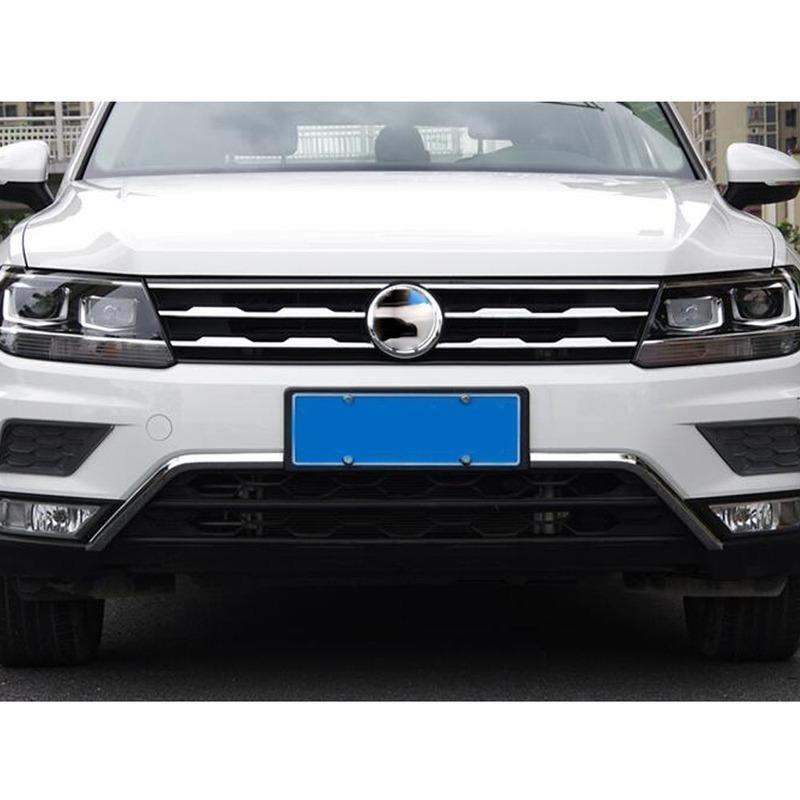 For Volkswagen VW Tiguan L MK2 2016 2017 2018   ABS Chrome Trim Front Upper Grid Grill Grille License Plate Frame Bumper