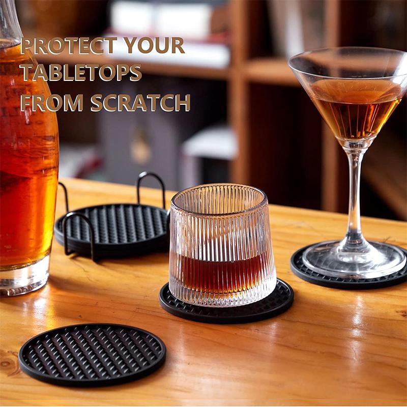 Coasters for Drinks 6 Pack Drink Coaster with Holder Heat Resistant Silicone Cup Mat Tabletop Protection Non-Slip Coasters JT572