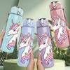 1PC Soft Pastel Unicorn Cartoon Print 750ml Color Plastic Sports Water Bottle Leakproof Flip Straw Lid Suitable for Sports Office Home Use