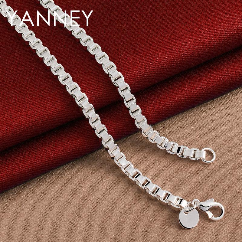 

New 925 Sterling Silver 18 Inches 4MM Box Chain Necklace For Women Men Fashion Charm Jewelry Wedding Gifts Party 45cm 18inches