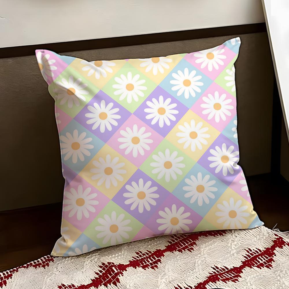 Bright Spring Pastel Gingham Cushion Cover Reversible Soft Durable Pillow Cover Home Car MultiScene Use for Daily Comfort