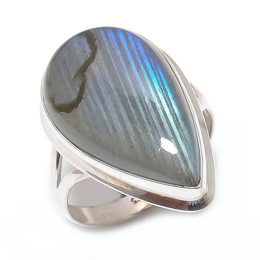 Natural Labradorite Gemstone Handmade 925 Solid Silver Jewelry Ring Size 10 S3I45