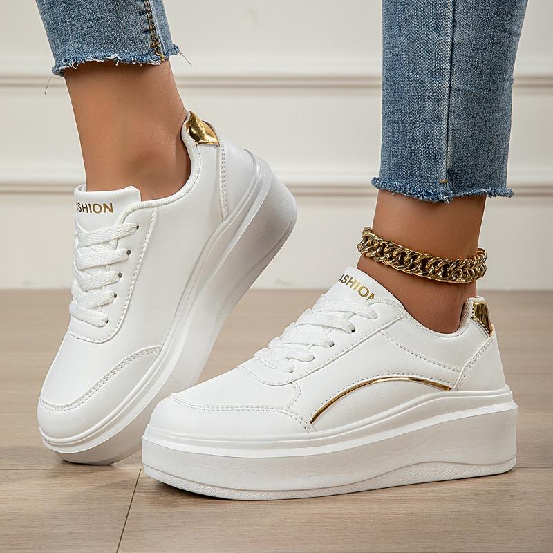 

Повседневные кроссовки женские модные кроссовки из ПУ кожи удобные на толстой подошве обувь на скрытом каблуке для женщин новая белая обувь 42 белый