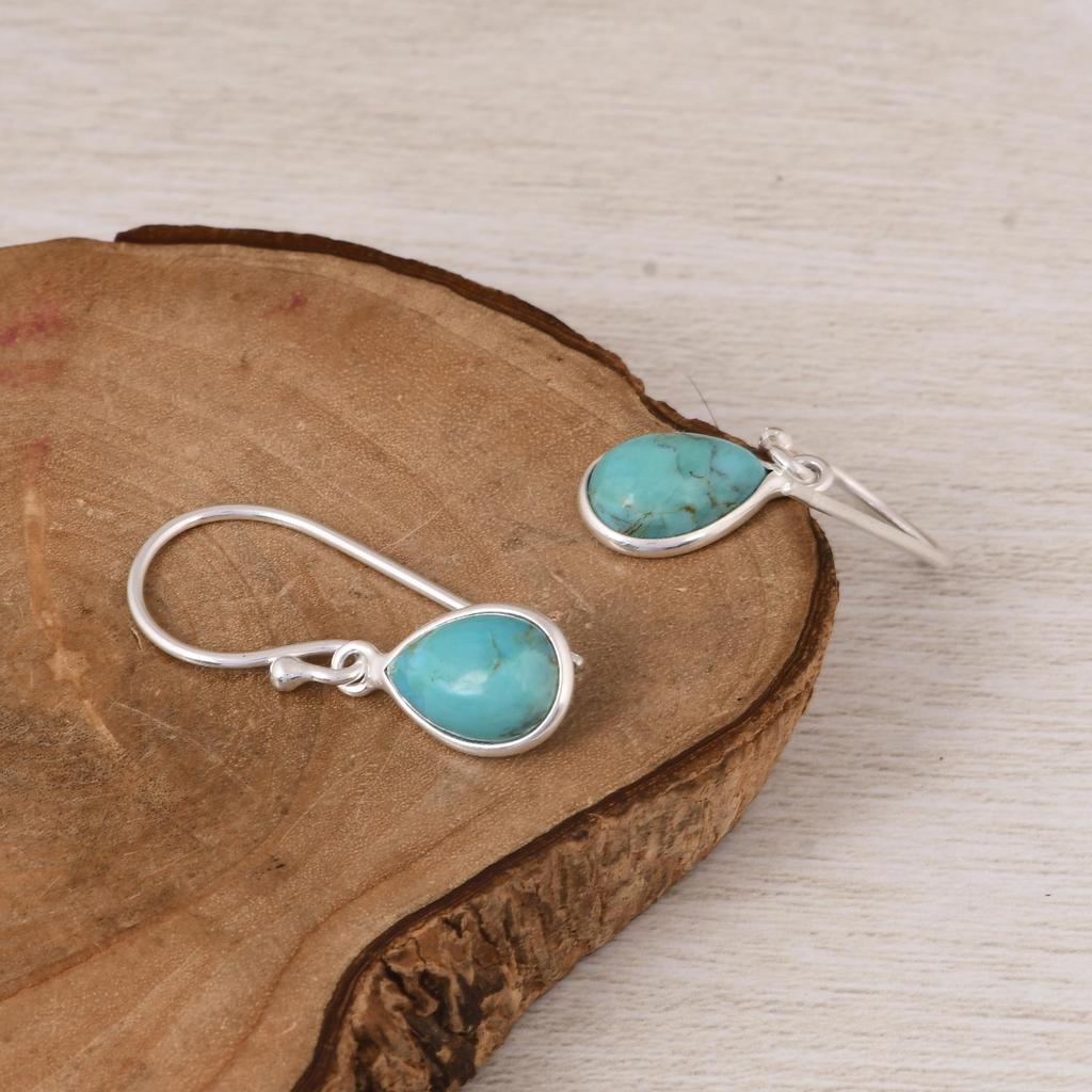 Kingman Turquoise Pear Earrings – 925 Sterling Silver Drop Earrings – Teardrop Gemstone Jewelry for Women.