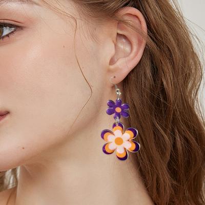 1 Pair Women Flower Dangle Earrings 2D Acrylic Floral Hook Earrings Hypoallergenic Lightweight Floral Drop Earrings Fashion Jewelry