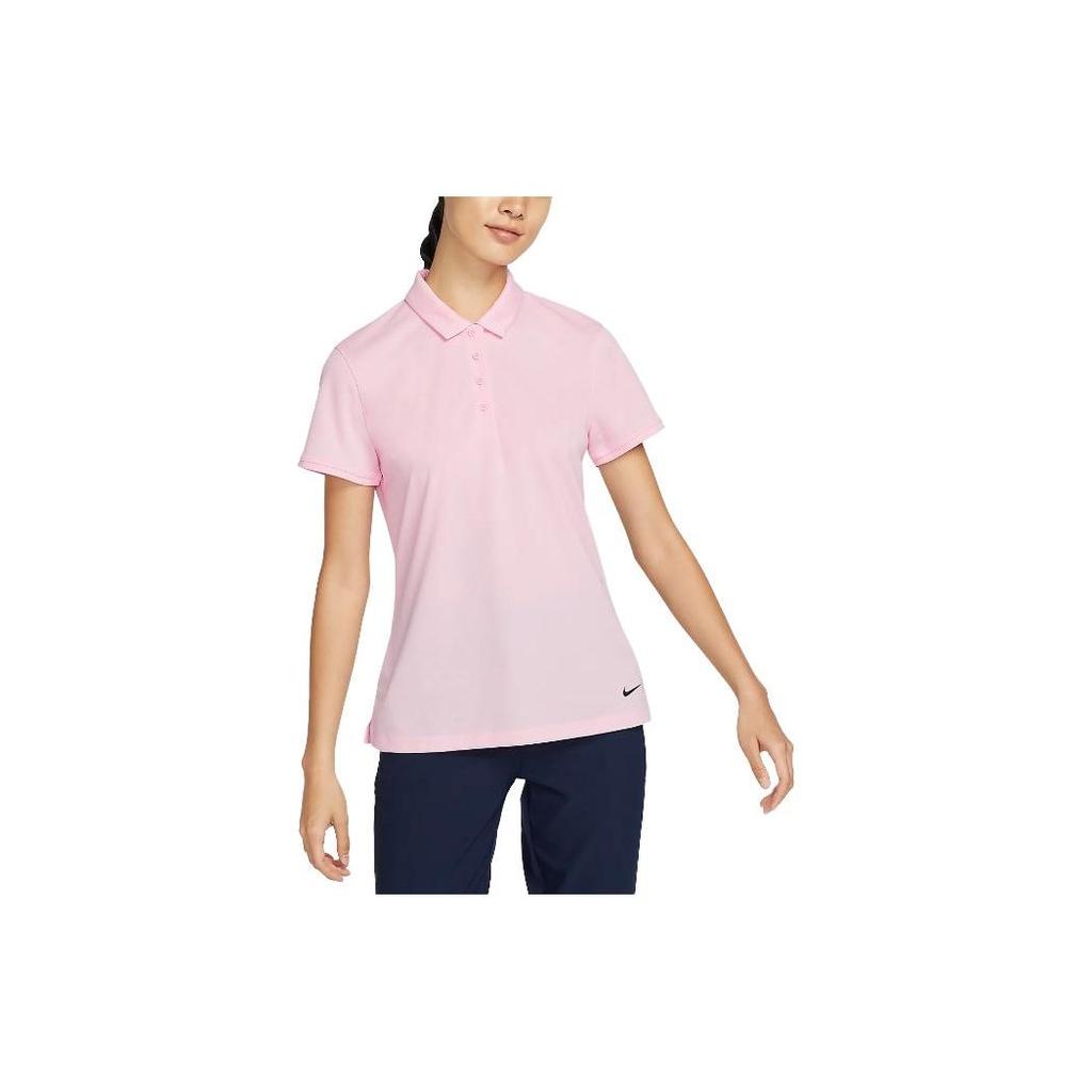 Nike Solid Color Brand Logo Polo Short Sleeve T-Shirt Women Tops Pink DH2310-690