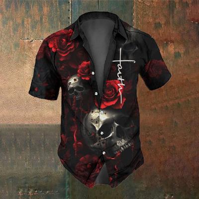 Men's Short-Sleeved Shirt Summer Fashion Retro Horror Skull Print Street Casual Trend Men's Shirt Oversized Tops SIZE M-3XL